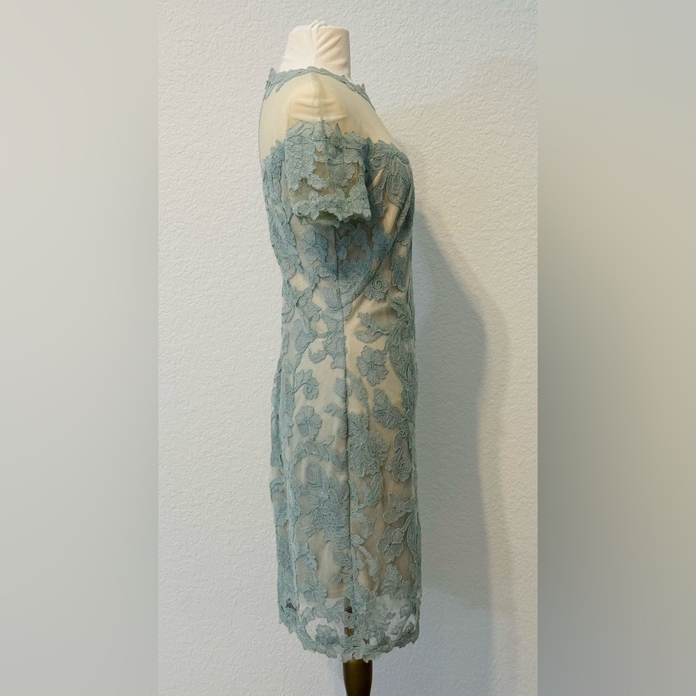 NEW Tadashi Shoji HEDY OFF-THE-SHOULDER ILLUSION DRESS Light Green Size 10 $349 - Picture 8 of 12